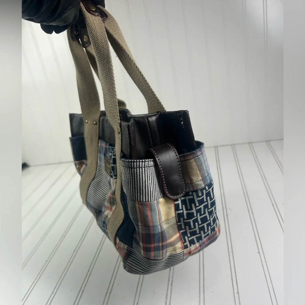 Tommy Hilfiger Vintage Y2K American Patchwork Classic Madras Plaid Denim Handbag - Picture 13 of 15